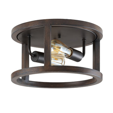 Atelier 12.75" Iron Rustic Industrial LED Flush Mount - JONATHAN Y